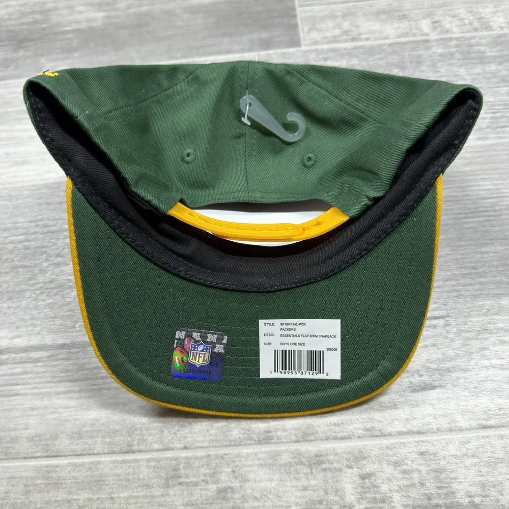 Green Bay Packers Youth Snapback Hat Green/Yellow Logo‎ Block Kids Brand New